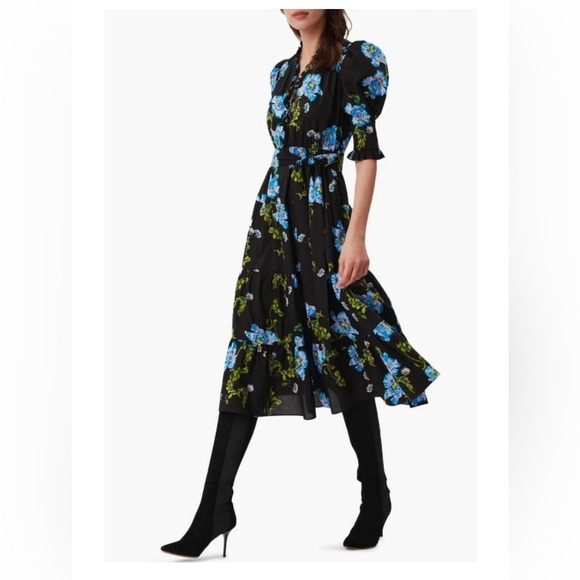 Diane Von Furstenberg Dresses & Skirts - Diane Von Furstenberg | Deacon Floral Puff Sleeve Cotton Midi Dress Floral Black